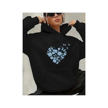 Herkesemoda Baskılı İçi Polarlı Sweatshirt Siyah