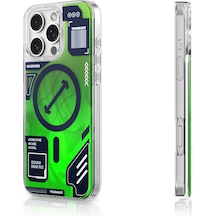 İphone 16 Pro Uyumlu Kılıf Magsafe Özellikli Parlak Kumlu Sıvılı Tasarımlı Galaxy Fantasy Serisi Yeşil Yeşil