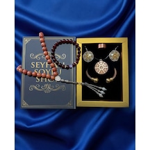 Luxury Seri Özel Tasarım Kitap Kutulu Kadın Takı Seti Ve Tesbih Kombin - Kolye Küpe Yüzük Bileklik Ekstra Boncuk Bileklik 6 Parça Hediyelik - Doğum Günü Yıl Dönümü Sevgililer Günü Gösterişli Hediye - L-00123 Bakır