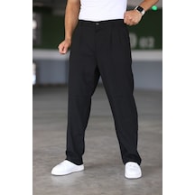 Bürke Baggy Çift Pileli Siyah Renk Beli Lastikli Kaliteli Rahat Kesim Klasik Bol Paça Baggy Pantolon