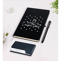 Kişiye Özel Isimli Siyah Defter Kalem Kartvizitlik Hediye Seti-4