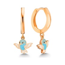 Gümüş Rose Mavi Renkli Sallantılı Kuş Kadın Küpe Çok Renkli