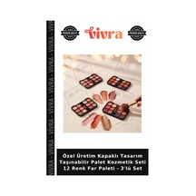 Özel Üretim Kapaklı Tasarım Taşınabilir Palet Kozmetik Seti 12 Renk Far Paleti - 3'lü Set
