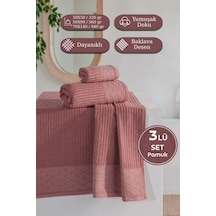 Cumba %100 Pamuk 3 Lü Havlu Takımı - 30x50, 50x90, 70x140 Kiremit