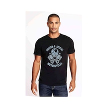 American Moto Costum Special Baskılı Siyah Erkek Tshirt