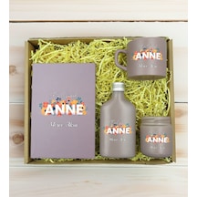 Bk Gift Kişiye Özel İsimli Dtf Anne Temalı Mat Gri Defter & Kahve Fincanı & Kolonya & Mum Hediye Seti-2, Anneye Hediye, Anneler Günü Hediyesi Kobitmey