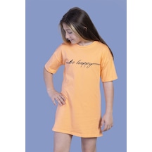 Toontoy Kız Çocuk Düşük Kol Detaylı Baskılı Elbise Turuncu