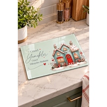 Gökçeoğlu Cam Kesme Tahtası Gingerbread Ev Yılbaşı Temalı - Cam Kesme Tablası 20cm X 30cm Çok Renkli