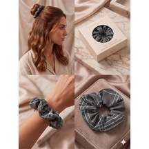 Ekose Desenli Kumaş Hacimli Scrunchie Lastik Toka Farklı Renk Seçenekli Ab Rengi