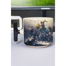 God Of War Baskılı Seramik Lüks Kupa 1 Adet T Şeklinde Özel Siyah Kulp Dalga Kulp V4t Çok Renkli