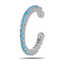 Gümüş Rodyumlu Turkuaz Taşlı Sıkıştırmalı Kıkırdak Küpe Ear Cuff