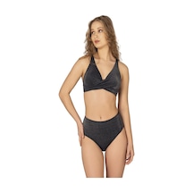 Endeep Kadın Siyah Simli Toparlayıcı Yüksek Bel Bikini Takımı-siyah