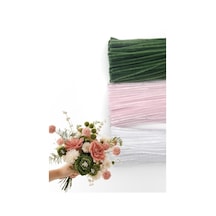 100lü Tüylü Tel Şönil, 30 Cm 40 Adet Yeşil, 30 Adet Pembe, 30 Adet Beyaz, Çiçek Yapımına Uygun