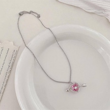Pembe Zirkon Taşlı Eros Model Kadın Kolye 55 Cm Paslanmaz Çelik, Aşk Ve Zarafet Temalı Çelik