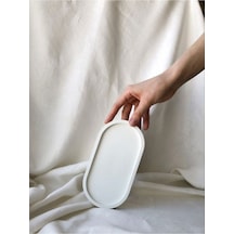 Bernami Dekoratif Beton Oval Sunumluk Dekoratif Takı Tabağı, Saksılık, Yağdanlık, Tütsülük, Mumluk Beyaz