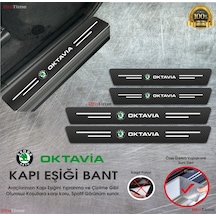 Skoda Oktavia Logolu Karbon Kapı Eşiği Koruyucu Suni Deri 4'lü Set