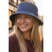 Uniquetrenders Kadın Eskitme Vintage %100 Pamuklu Bucket Kova Şapka Lacivert