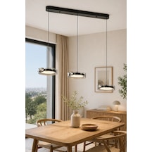 3'lü Modern Premium 3 Renkli Ledli Sarkıt Avizesi Salon Mutfak Yemek Masası Üstü Şık Modelleri 86w Siyah