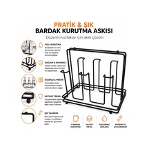 6'li Metal Bardak Kurutma Askısı Siyah, Tezgah Üstü Organizeri, Tel Standı, Mutfak Düzenleyici Kurutucu Raf Siyah Diğer