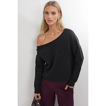 Hiccup Busem Asimetrik Yakalı Rahat Kesim Sweatshirt Siyah