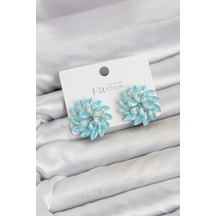 Mey Najmaddin Buz Mavisi Renk Kristal Taşlı Çiçek Model Kadın Küpe Najmaddin Çok Renkli