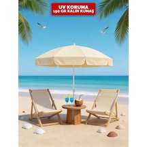 Plaj Şemsiyesi - Güneş Ve Balkon Şemsiyesi 200 Cm 10 Telli Kalın Kumaş Krem Renk Kısa Saçaklı