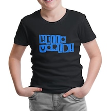 Yazı - Hello World Siyah Çocuk Tshirt