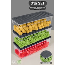 3'lü Derin Mikrodalga Uyumlu Organizer Set Düzenleyici Gıda Erzak Saklama Kabı 2470 ML Antrasit