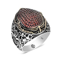 Gumush 546038501 Gümüş Kırmızı Zirkon Taşlı Oval Erkek Yüzük