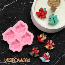 Pk1002802 - Silikon Kalıp Mum Kalıbı - 4'lü Mini Fiyonklu Çan Renksiz