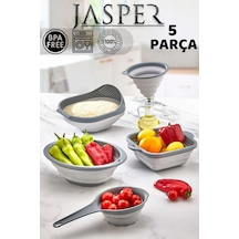 Jasper Jpr-0108 5'li Akordiyon Katlanır Süzgeç Mutfak Çeyiz Seti Gri