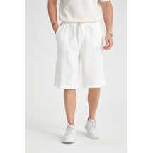 Redline Erkek Baggy Fit Rahat Kesim %100 Pamuk Yumuşak Dokulu Şort Kapri Beyaz