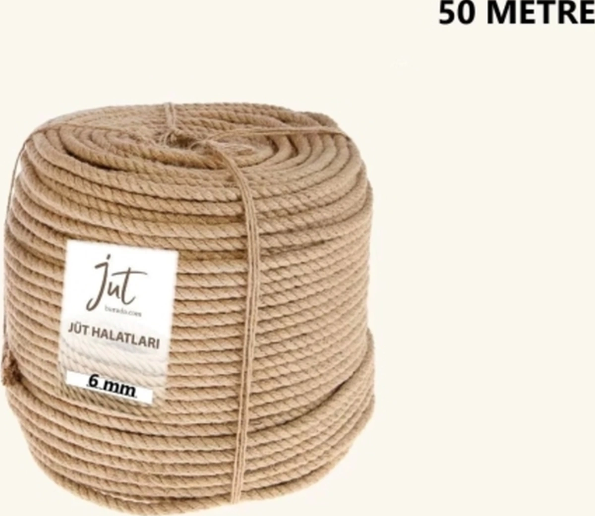 6mm 1.kalite Kendir Halat Jüt-urgan İp 50 Metre