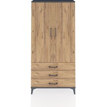 Arges Dolap Tek Raflı 3 Çekmeceli Tek Askılı 88x30x182 Antras... Antrasit
