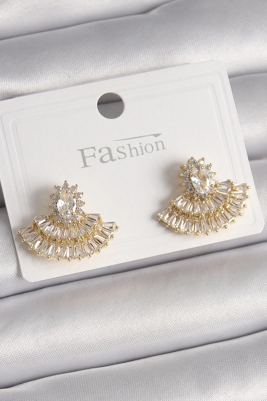 Dodes Dodes Pirinç Gold Renk Zirkon Taşlı Yelpaze Model Kadın Küpe Tg27bkp9915 Çok Renkli