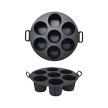 Airfryer Silikon Kek Pişirme Kalıbı 7 Bölmeli, Silikon Cupcake Kek Pişirme Kabı Air Fryer Muffin Fırın Kalıbı 1 Adet Siyah - 20 Cm .