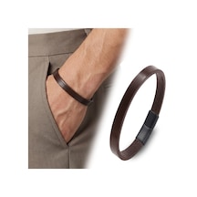 Premium Kahverengi Pu Deri Zamak Erkek Bileklik 31833b16d1 - 21 Cm Kahverengi