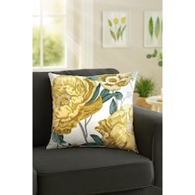 Duck Çiçekli Kırlent Kılıfı Sarı Yeşil 40x40 Sarı-Yeşil