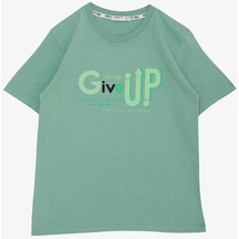 Breeze Erkek Çocuk Tişört Asla Pes Etme Tasarım Baskılı 9-16 Yaş Mint Yeşili