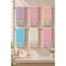 Bahar Dalı Çiçek Nakışlı El Yüz Havlusu 50x90 Cm 6 Lı Set %100 Pamuk - Çok Renkli