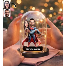 Bk Gift Kişiye Özel Örümcek Adam Çift Karikatürlü Led Işıklı Cam Fanus Biblo -1, Romantik Hediye, Ev Hediyesi, Sevgiliye Hediye Kobitmeyencom36854 Bk