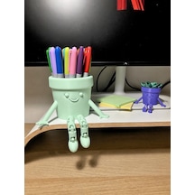 3d Baskı Hareketli Gülen Kalemlik - Eklemli Masaüstü Organizer - Mint Diğer