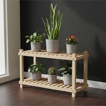 Modern Masif Ahşap Çiçek Standı - 2 Raflı Köknar Ağacı Çok Amaçlı Raf 100x50 Bej
