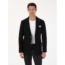 Cacharel Siyah Slim Fit Yün Karışımlı Kırlangıç Yaka Balık Sırtı Blazer Ceket