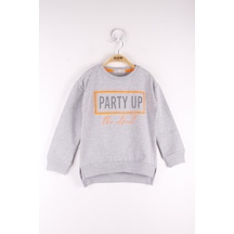 Toontoy Kız Çocuk Party Up Baskılı Sweatshirt Gri Melanj