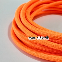 2X0,50Mm Turuncu Rengi Dekoratif Örgülü Kumaş Kablo,1-5-10-20 Mt.