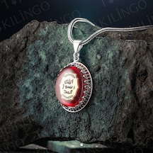 Takılingo 925 Ayar Gümüş Kırmızı Kehribar Taşlı Mührü Şerif Erkek Kolye Gümüş