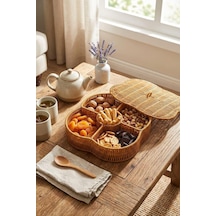 Kapaklı 5 Bölmeli Hasır Desenli Plastik Rattan Organizer Kutu, Doğal Rattan Rengi, 30x30x7.5 Cm, Çok Amaçlı Sakla Diğer