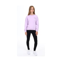 Toontoy Kids Toontoy Kız Çocuk 2'li Takım Baskılı Bisiklet Yaka Düşük Omuz Cepli Sweatshirt & Basic Düz Tayt Lila