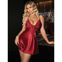 Kadın Kırmızı Saten Askılı Dantel Detaylı Gecelik 2227 Beden / Renk: L/xl / Kırmızı Diğer
